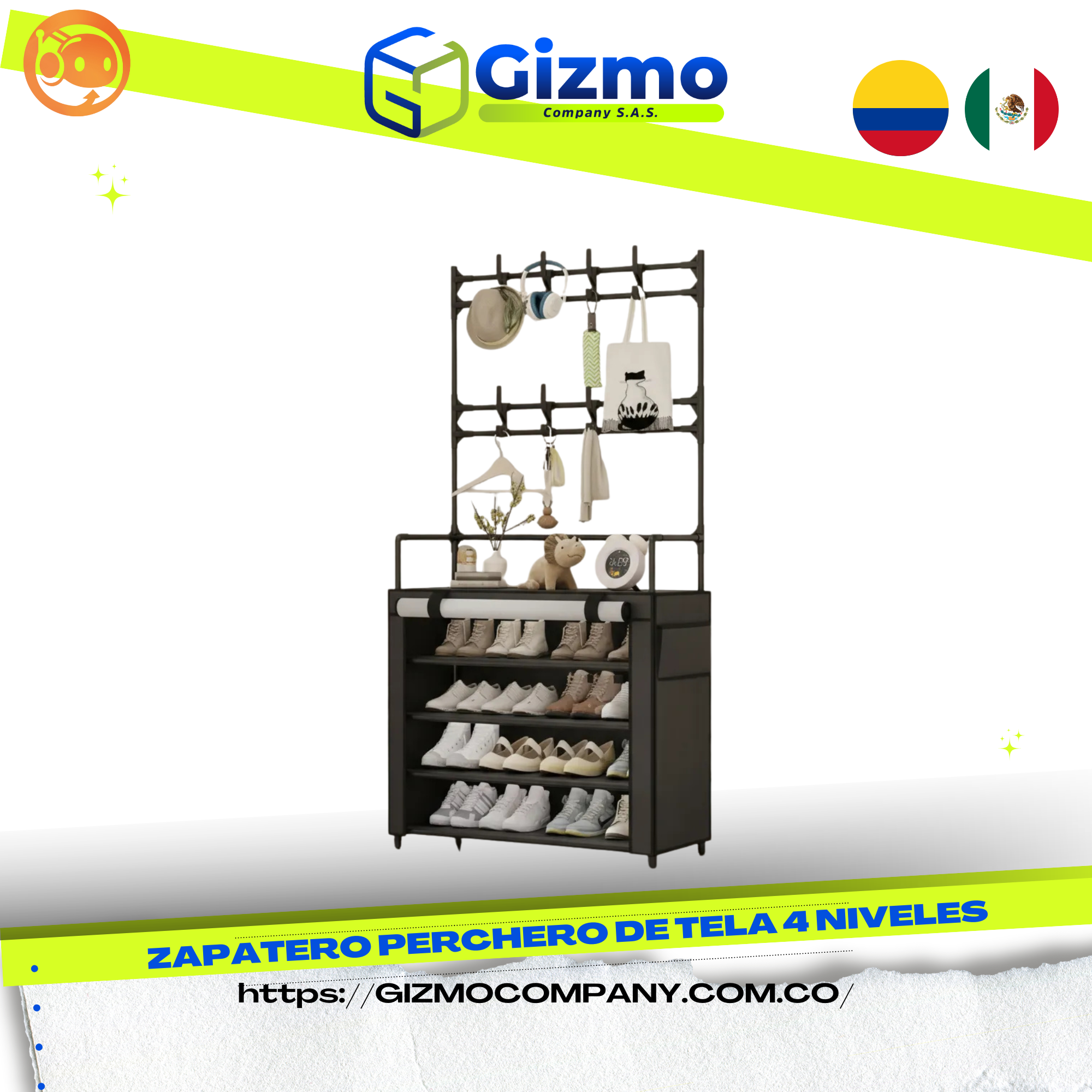 Zapatero Perchero De Tela 4 Niveles